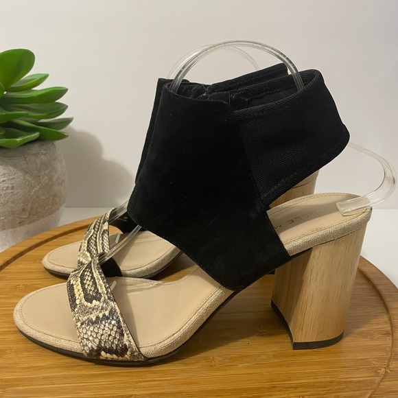 Pelle Moda Shoes - Pelle Moda Suede Snakeskin Sandals Black Leather Chunky Block Heels‎ Size 9M